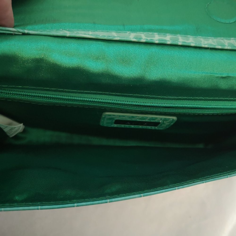 Danier Genuine Leather Green Reptile Pattern Crossbody or Clutch - Picture 5 of 11